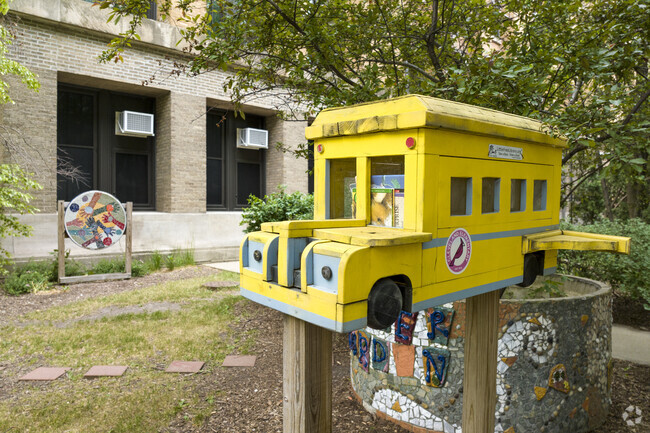 Small library's and gardens full of art are featured at Cleveland Elementary in Irving Park.