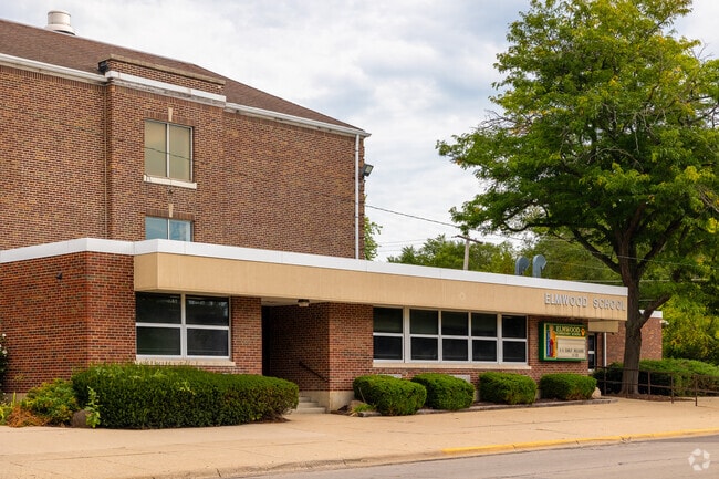 Elmwood Elementary School features classic brick architecture in Midwestern style.
