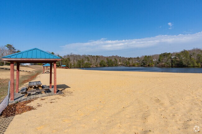 Lake Lariat has a peaceful beach for Chesapeake Ranch Estates residents to enjoy.
