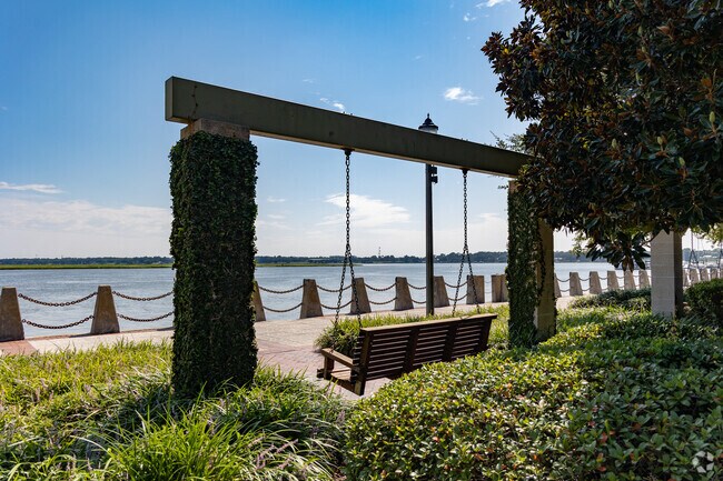 Henry C. Chambers Waterfront Park features swings with waterfront views.