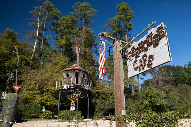 The Treehouse Cafe is found off of FM 1488 near Pinehurst.
