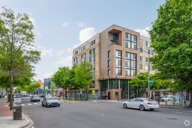 Georgia Ave NW on the west side of Park View is lined with apartments and restaurants.