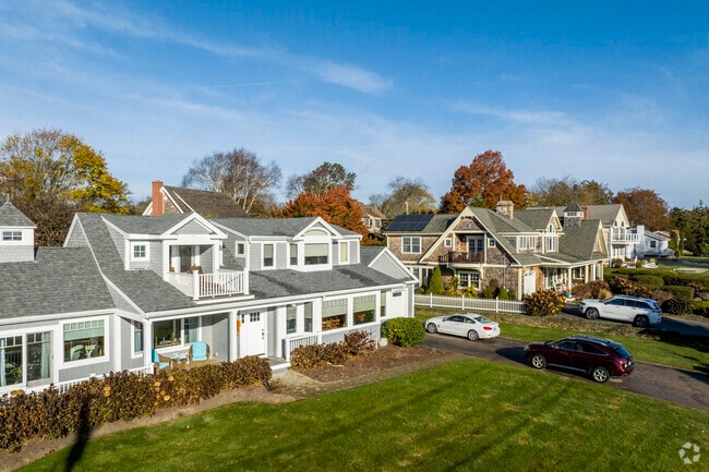 Contemporary colonials are common in Jamestown Village, with many offering waterfront views.