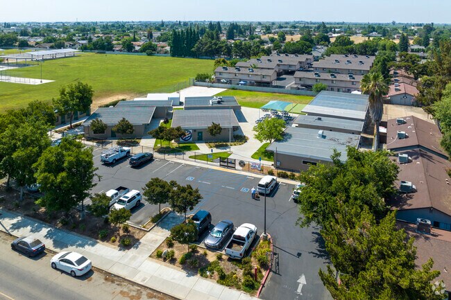 The modern campus of Hallmark Academy in Sanger.