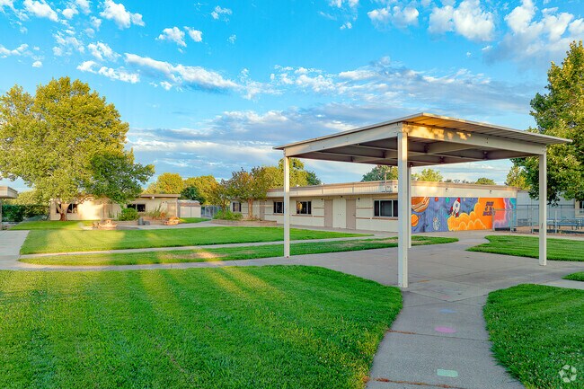 Shaded areas give students a break from the sun at Redding STEM Academy.