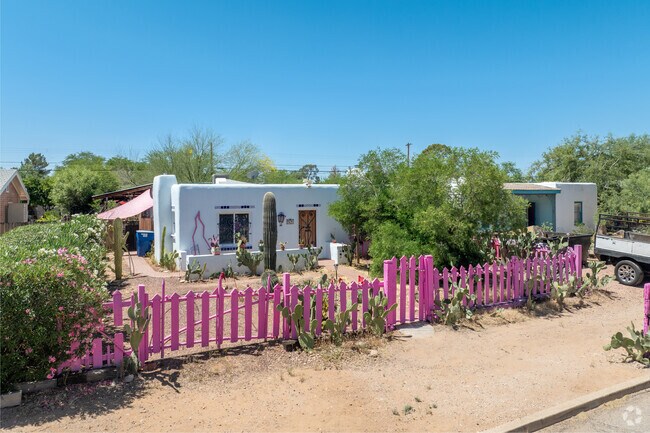 Adobe-style homes are a Blenman-Elm classic, often with unique colors added to homes and yards.