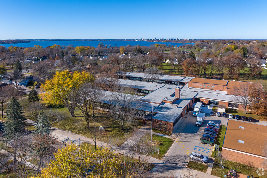 A view of Schenk Elementary in Eastmoreland and Lake Monona in the distance.