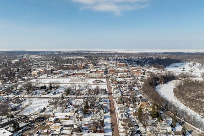 Painesville Ohio is located along the Grand River and near the shores of Lake Erie.