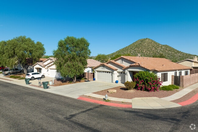 A row of newer, stucco homes in Westside Development.