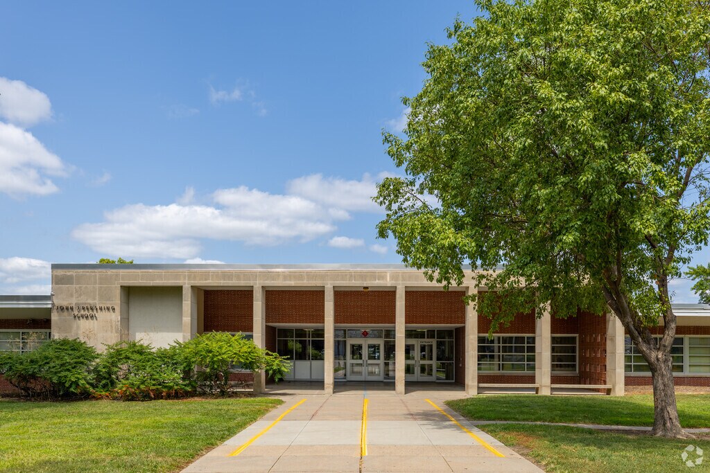 Pershing Elementary School was built during the mid-century modern era.