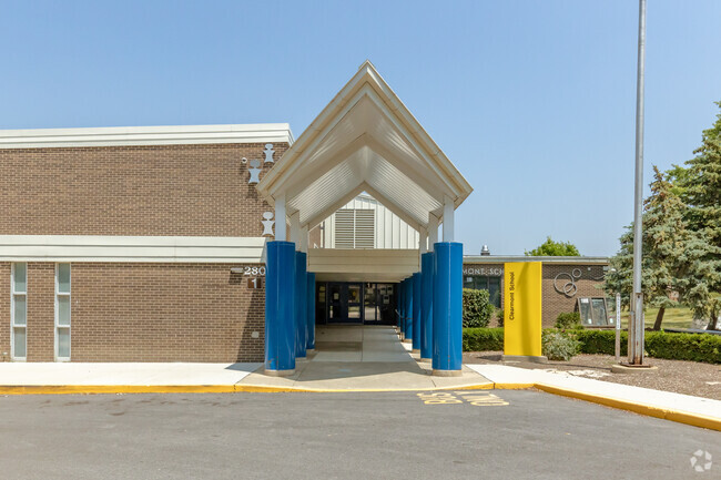 Main entrance to the Clearmont Elementary School.