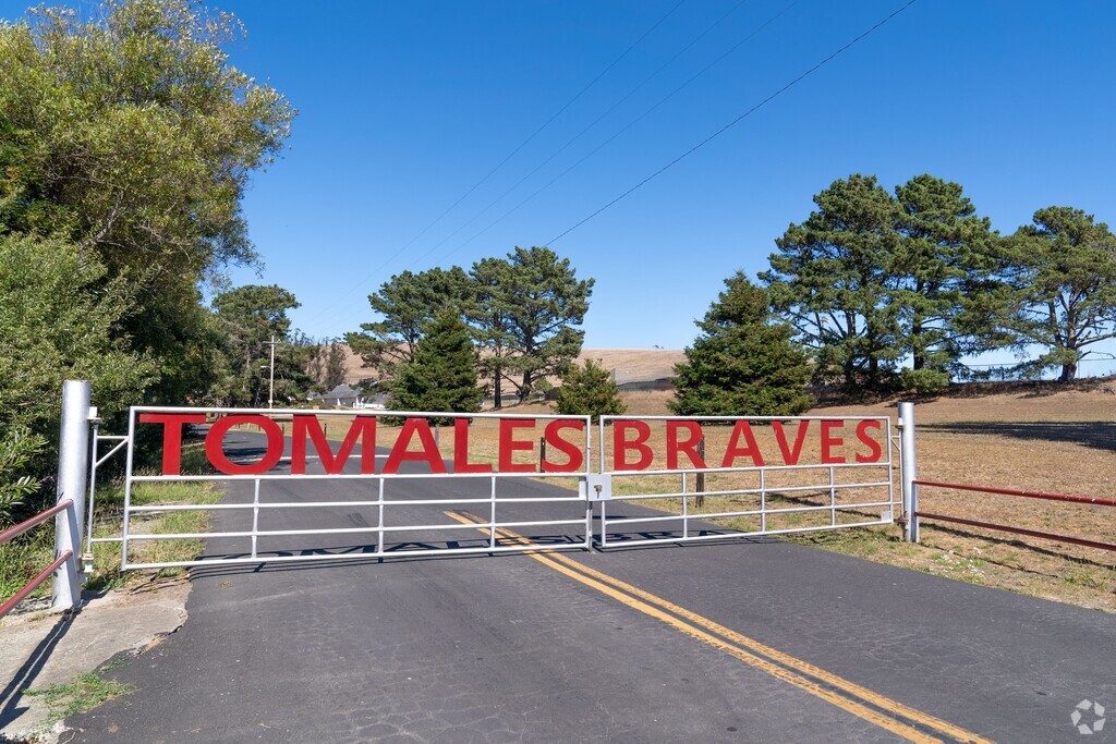 The gate at Tomales High School celebrates their team, the Braves.