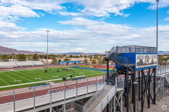 Young athletes train in the Football stadium at Desert Pines High.
