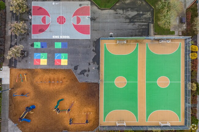 Looking down on King Elemantary Play Fields in the King Neighborhood