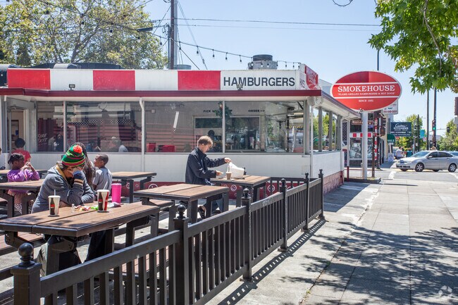 Smokehouse near Bushrod in Oakland has great burgers and a great place to sit outside.