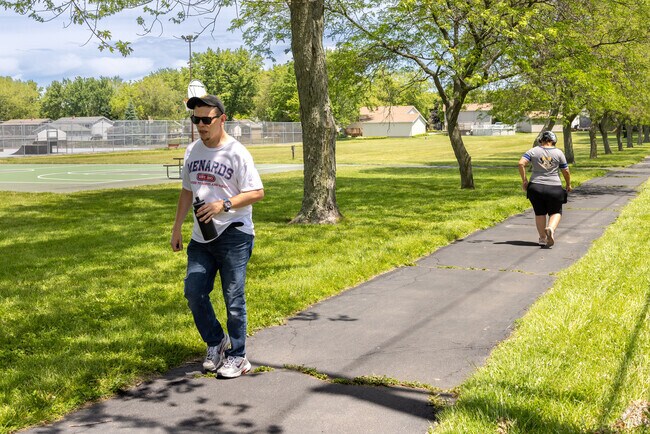 Village Park features walking paths that locals frequent, not far from Kendron Park..