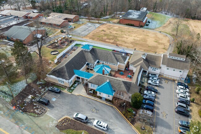 An aerial view of Riverside School.