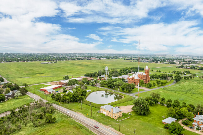Context view showing the expansive campus at Belleview Christian School in Westminster, Colorado