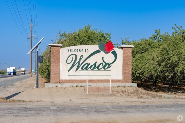 Travelers are greeted by this large welcome sign as they enter Wasco.