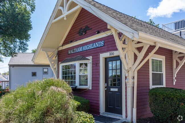 Waltham Highlands sign on an old train station.