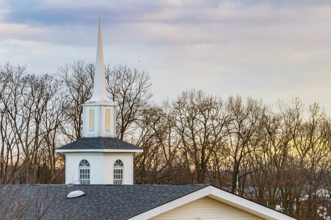 The church steeple is an iconic architectural feature of Metro Baptist School.