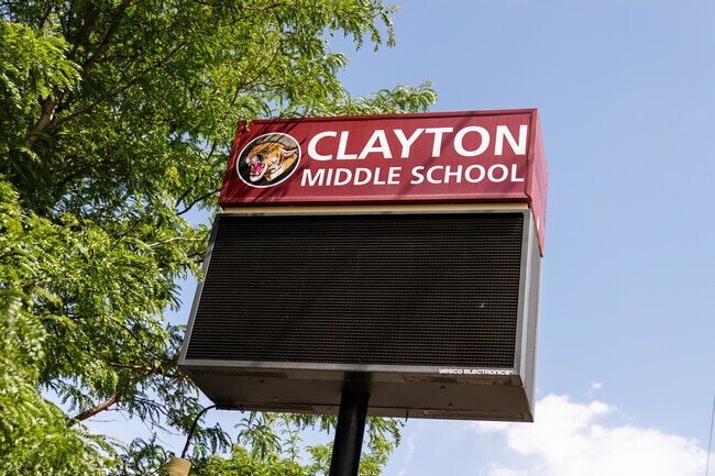 A red electronic sign at Clayton Middle School.