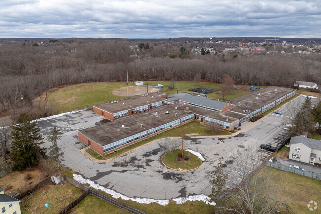 Aerial view of Maise E Quinn Elementary in West Warwick, Rhode Island.