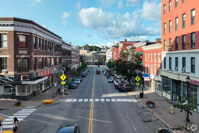 Downtown Bangor has many storefronts and restaurants.