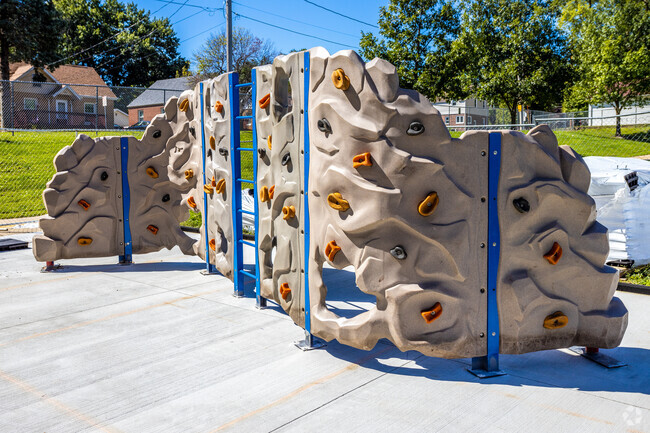 Monroe Elementary students enjoy the climbing wall in Beaverdale, IA.