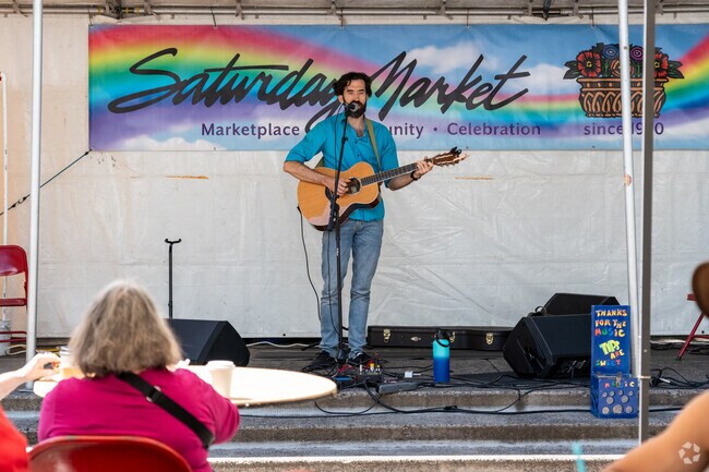 Musicians play throughout the day at the Eugene Saturday Market in Downtown Eugene.