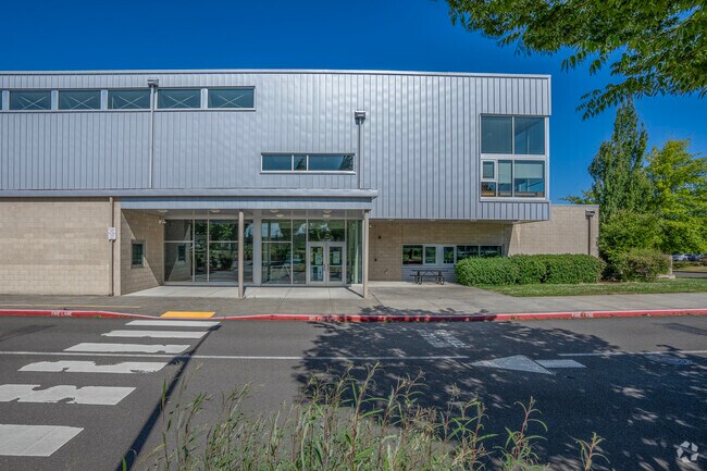 Quatama Elementary School entrance in Hillsboro, Oregon.