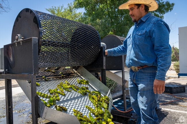 The smell of roasting green chile fills the air in Mesilla.