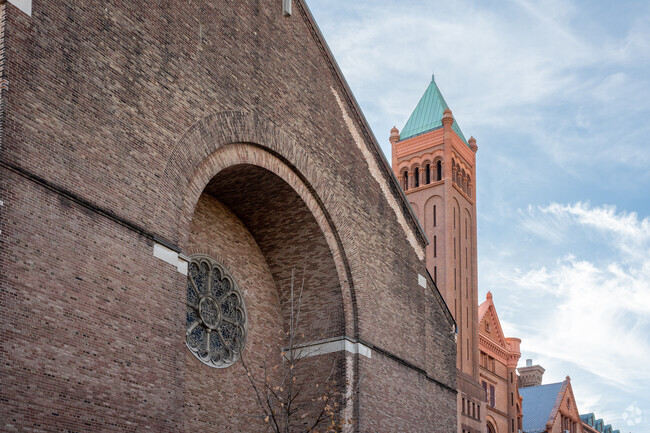 Concord Baptist Church of Christ and it's school are adjacent along Marcy Ave.