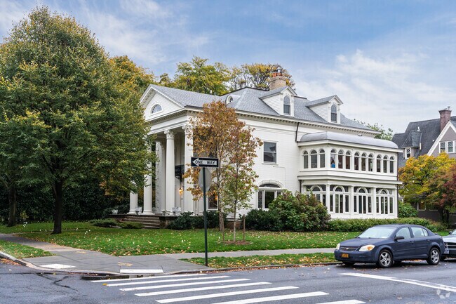 Grand pillars are a sight to see on this residential home in Flatbush-Ditmas Park, neighborhood.
