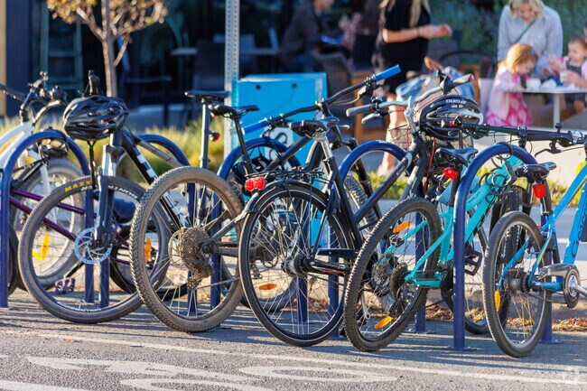 A rack of bikes displays the neighborhood's love of pedaling.
