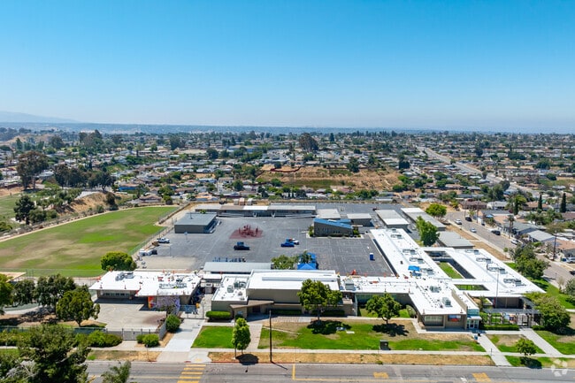 An elevated view of Audubon K-8 shows its large campus under renovation.