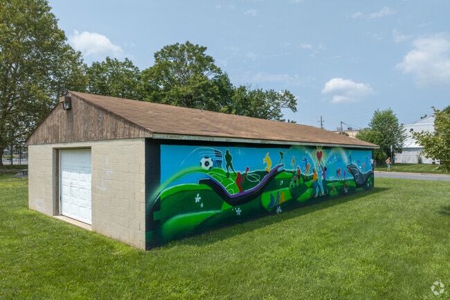 Hyde Park has a park with the same name which has a sports themed mural.