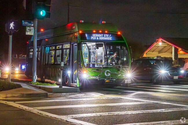 The Green Bus Line is still active into the evenings in Lomita.