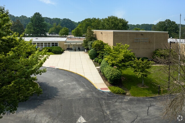 Paxon Hollow Middle School's architecture blends right into its leafy, green environment.