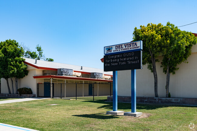 The sign at Del Vista Math and Science Academy keeps students and parents up to date.