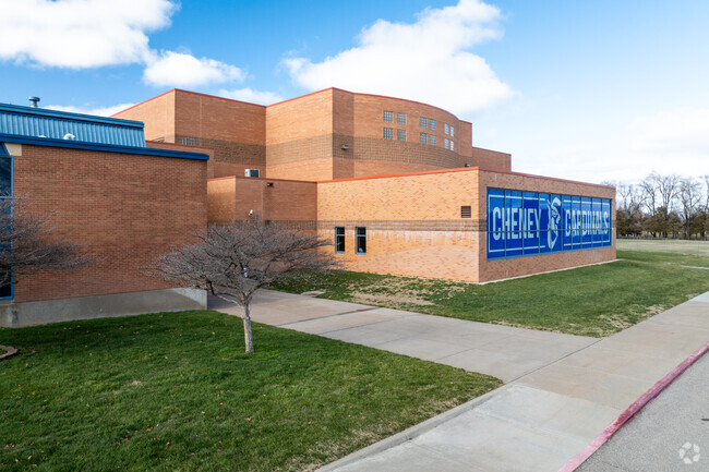 The building for Cheney Middle School is made of red brick.