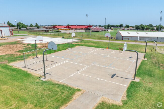 Hinton High School has a large basketball court.