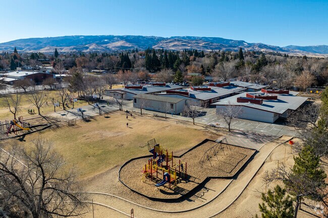 An aerial view of the playground at Jessie Beck Elementary School.