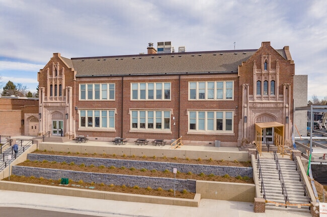 St. John Paul the Great Catholic High School on a winter afternoon in Denver Colorado.
