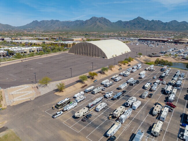 Visitors parked outside West World facility.