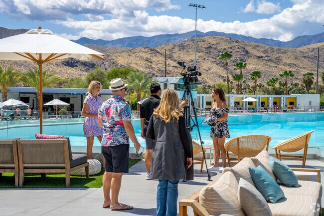 A casual surf setting makes interviews at Palm Springs Surf Club feel authentic and engaging.