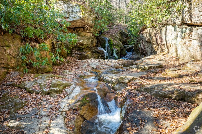 Nature lovers relax by the rushing waters of Blue Hole Falls.