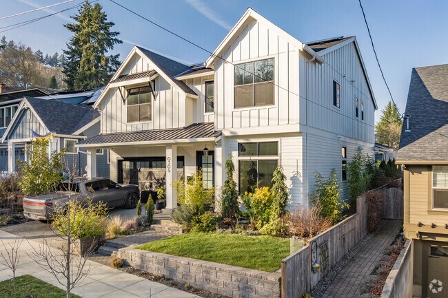 New construction townhomes with a modern-white design in South Portland, Oregon.