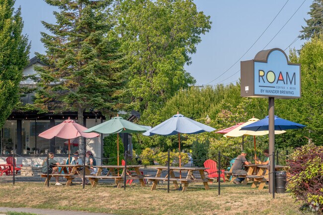 Sit outside at Roam in Lettered Streets and enjoy a tasty beverage with friends.