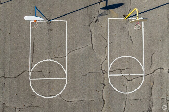 A birds eye view of the basketball courts at Fort Wayne's Saint Joseph Central.